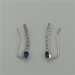 925 Sterling Silver Pear & Round Cut Blue & White Sapphire Climber Earrings